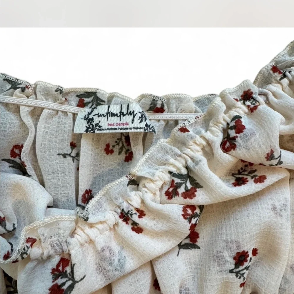 Free People Cream Floral Smocked Square-Neck Bodysuit - Picture 8 of 12